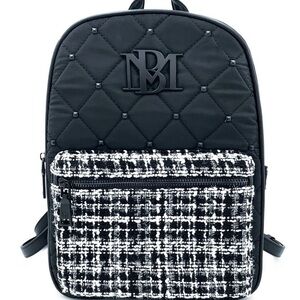 BADGLEY MISCHKA Tweed Diamond Quilted Nylon Backpack NWT Black White MSRP 170